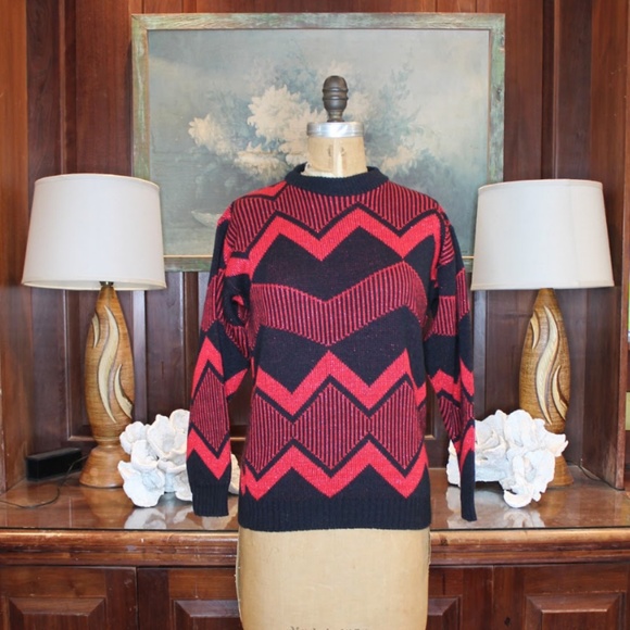 Vintage Black and Red Zig Zag Sweater - Picture 1 of 4